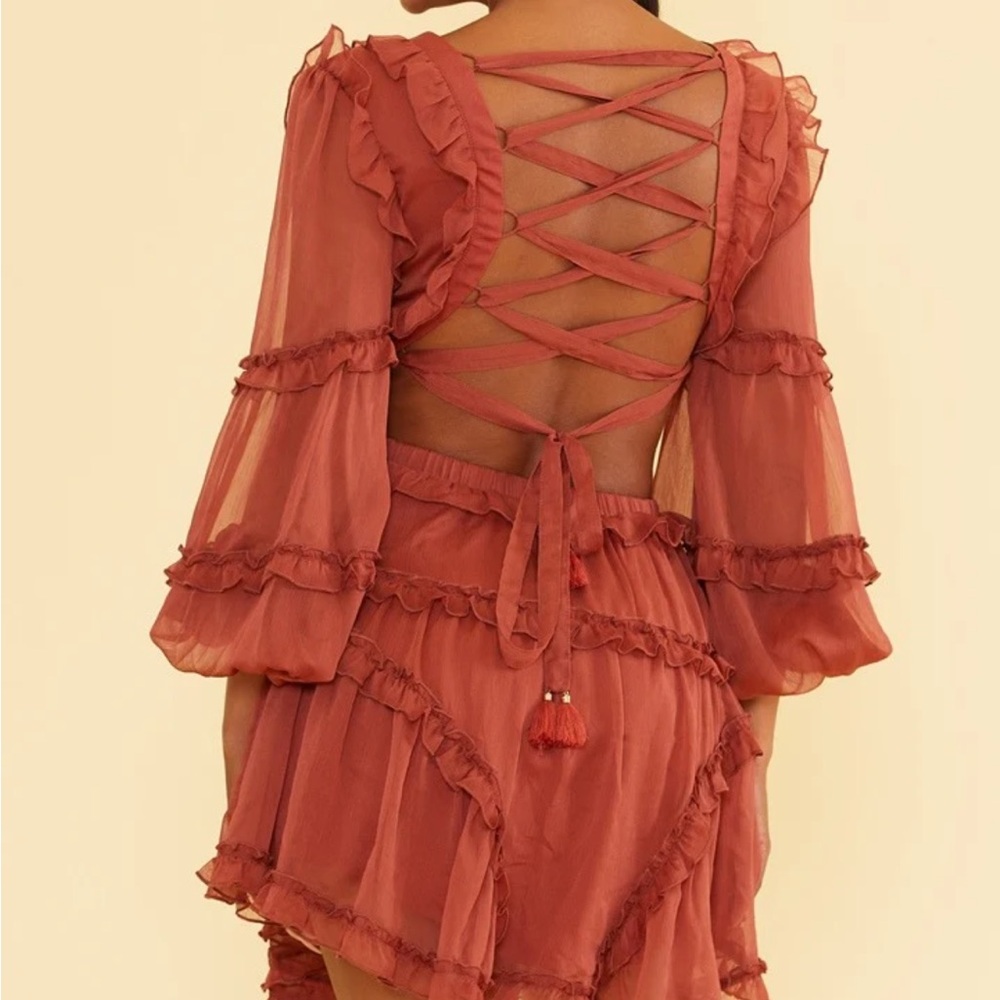 Rust Ruffle Chiffon Dress - Picture 2 of 2